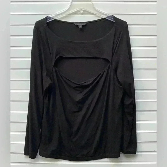 Banana Republic Black Keyhole Long sleeve Top Size XL - Picture 2 of 8